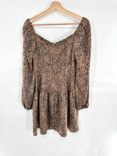 Load image into Gallery viewer, Lush Satin Cheetah Print Dress with Ruffle Neckline